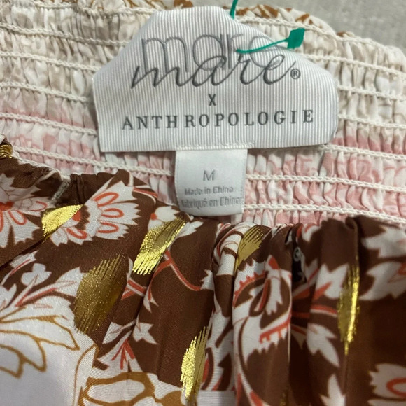 Anthropologie Pink and Cream Off-the-Shoulder Crop Blouse - Picture 6 of 11